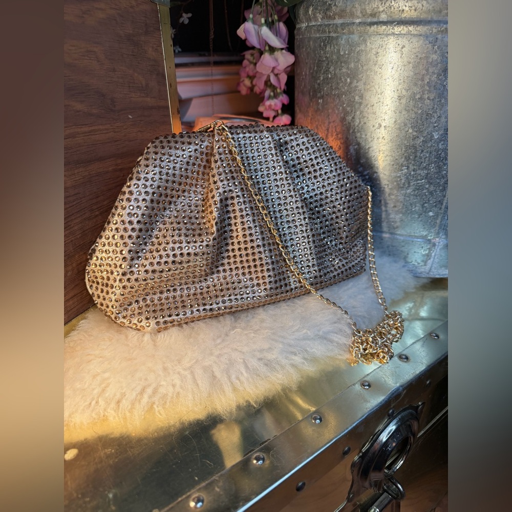 Nina Ricci Crystal Clutch with Gold Crossbody Chain Bronze/Gold